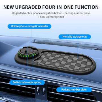 MAIYUE Multifunction Car Anti-Slip Mat, Rotatable Phone Holder with Temporary Parking Contacts