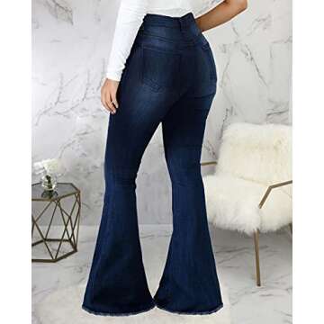 Lachmose Women High Waist Bell Bottom Flared Jeans