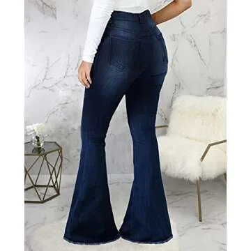 Lachmose Women High Waist Bell Bottom Flared Jeans