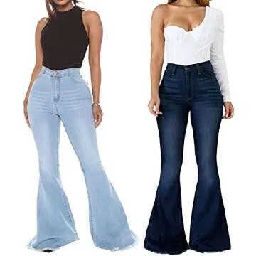 Lachmose Women High Waist Bell Bottom Flared Jeans