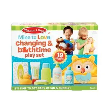 Melissa & Doug Mine to Love Changing & Bathtime Play Set for Dolls – Diapers, Pretend Shampoo,Wipes, Towel, More (19 pcs)