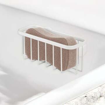 iDesign Rust-Resistant Stainless Steel Sponge Holder for Kitchen Sink with Suction Cups, The Gia Collection - Set of 1, Pearl White