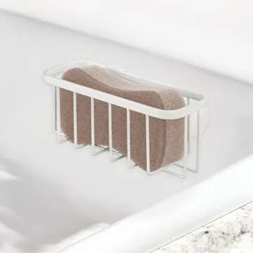 iDesign Rust-Resistant Stainless Steel Sponge Holder for Kitchen Sink with Suction Cups, The Gia Collection - Set of 1, Pearl White