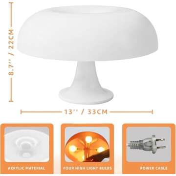 Lippbest Mushroom Lamp, White Mushroom Table Lamp with 3 Lighting Modes, Modern Aesthetic Bedside Ta...