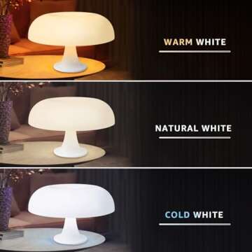 Lippbest Mushroom Lamp, White Mushroom Table Lamp with 3 Lighting Modes, Modern Aesthetic Bedside Table Lamp Mushroom Light for Bedroom Retro Living Room Home Decor