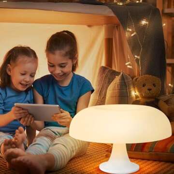 Lippbest Mushroom Lamp, White Mushroom Table Lamp with 3 Lighting Modes, Modern Aesthetic Bedside Table Lamp Mushroom Light for Bedroom Retro Living Room Home Decor