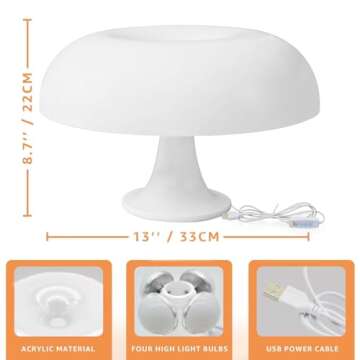 Lippbest Mushroom Lamp, White Mushroom Table Lamp with 3 Lighting Modes, Modern Aesthetic Bedside Table Lamp Mushroom Light for Bedroom Retro Living Room Home Decor