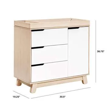 Babyletto Hudson 3-Drawer Changer Dresser with Removable Changing Tray in Washed Natural and White, Greenguard Gold Certified