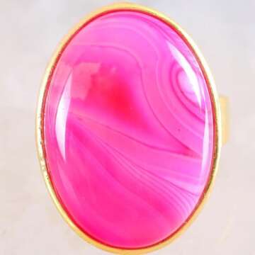 Finger Ring Jewelry for Women Men Natural Stone Bead Crystal Green Aventurine Rose Gold Ring Adjusta...