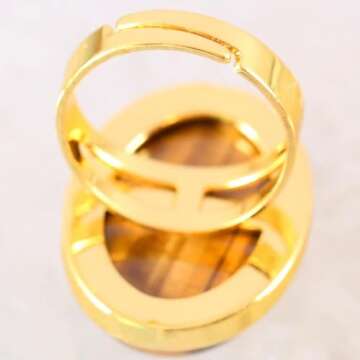 Finger Ring Jewelry for Women Men Natural Stone Bead Crystal Green Aventurine Rose Gold Ring Adjustable,Rose Veins Onyx,Resizable