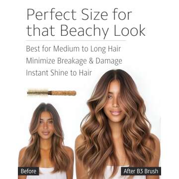 Ibiza Hair Boar Bristle Round Brush (B3-55mm) | Blonde Bristles & Cork Handle | Ideal for Color Treated Tresses | Beachy Waves & Volume | Adds Shine & Texture for Medium to Long Styles