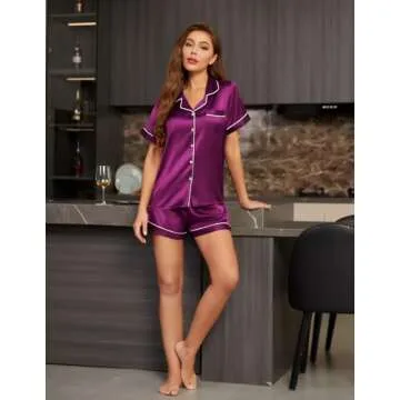 Pjmlifecoco Women's Plus Size Sleepwear Set Soft Silk Sleeping Wear Satin Shirts and Shorts Pajamas ...