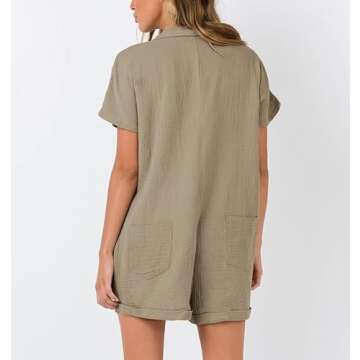 MIYIEONZ Women's Chic V Neck Button Romper with Pockets