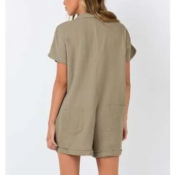 MIYIEONZ Women's Chic V Neck Button Romper with Pockets