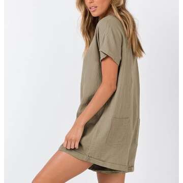 MIYIEONZ Women's Chic V Neck Button Romper with Pockets