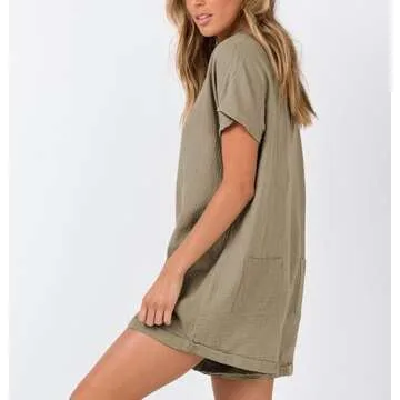 MIYIEONZ Women's Chic V Neck Button Romper with Pockets