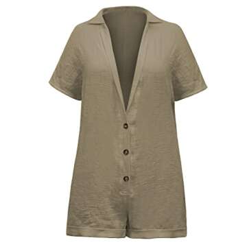 MIYIEONZ Women's Chic V Neck Button Romper with Pockets
