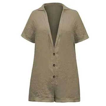 MIYIEONZ Women's Chic V Neck Button Romper with Pockets