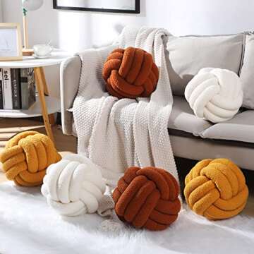 Namalu 2 Pcs Knot Pillows Home Decorative Round Ball Throw Plush Pillows Boucle Knotted Circle Soft ...