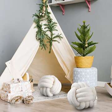 Namalu 2 Pcs Knot Pillows Home Decorative Round Ball Throw Plush Pillows Boucle Knotted Circle Soft Pillows Cushion for Room Sofa Home Bed Floor (Beige, 11 Inch)