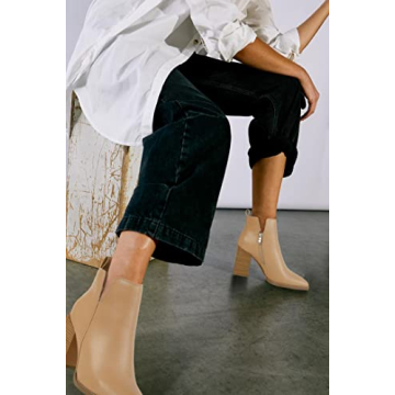 Juliet Holy Women's V Cut Ankle Boots Pointed Toe Stacked Chunky Heel Side Zipper Leather Cutout Western Booties