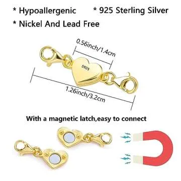 14K Gold Heart Magnetic Necklace Clasps and Closures 925 Sterling Silver Double Lobster Clasp Magnetic Jewelry Clasps for Necklaces