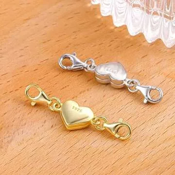 14K Gold Heart Magnetic Necklace Clasps and Closures 925 Sterling Silver Double Lobster Clasp Magnetic Jewelry Clasps for Necklaces