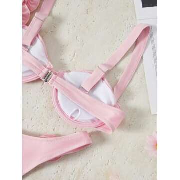 BEAUDRM 3D Flower Women’s Swimsuit Bikini Set - Pink