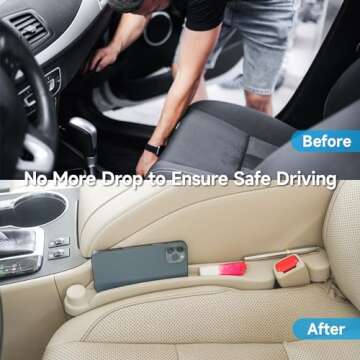 Givifive Car Seat Gap Filler Set of 2 – Multifunctional Organizer & Hook, Beige