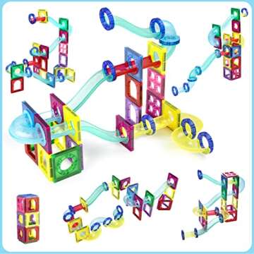 Marble Run Magnetic Tiles, 45pcs Marble Run Race Track 3D Magnetic Building Blocks, STEAM Educationa...