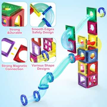 Marble Run Magnetic Tiles, 45pcs Marble Run Race Track 3D Magnetic Building Blocks, STEAM Educational Toy, Child Brain Development Kit Toy for Girls Boys Toddlers Kids Ages 3 4 5 6 7 8+