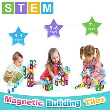 Marble Run Magnetic Tiles, 45pcs Marble Run Race Track 3D Magnetic Building Blocks, STEAM Educational Toy, Child Brain Development Kit Toy for Girls Boys Toddlers Kids Ages 3 4 5 6 7 8+