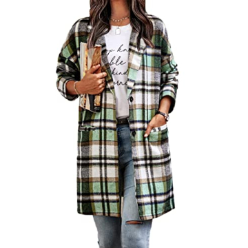 Trendy Women's Plaid Shacket Jacket with Pockets
