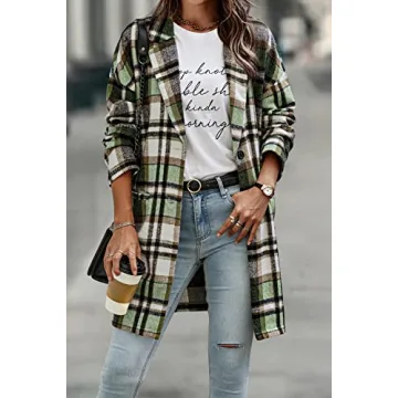 Trendy Women's Plaid Shacket Jacket with Pockets
