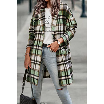 Trendy Women's Plaid Shacket Jacket with Pockets