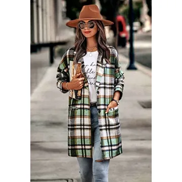 Trendy Women's Plaid Shacket Jacket with Pockets