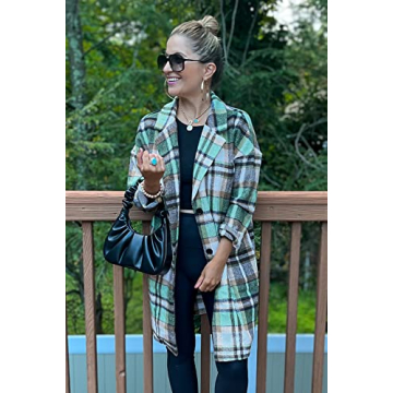 Trendy Women's Plaid Shacket Jacket with Pockets