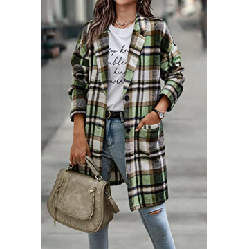 Trendy Women's Plaid Shacket Jacket with Pockets