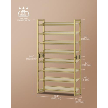 SONGMICS Metal 8-Tier Shoe Rack, Customizable Storage Solution