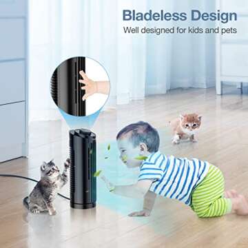 Grelife Oscillating Fan, Desk Table Fan with 3 Speeds, Quiet Cooling, Tower Fans 70° Oscillation, 13'' Portable Small Bladeless for Bedroom Home Office Desktop