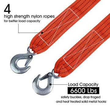 JCHL 2in x 20Ft Heavy Duty Tow Strap 10,000LB Recovery Strap with Hooks