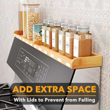 SpaceAid 30" Wide Kitchen Shelf Organizer for Stove, Magnetic Bamboo Spices Shelf for Home Stove Kitchen Storage Organization (Fit for Flat Top Only)