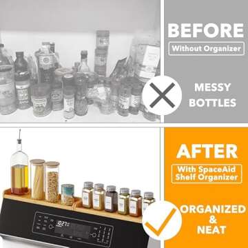 SpaceAid 30" Wide Kitchen Shelf Organizer for Stove, Magnetic Bamboo Spices Shelf for Home Stove Kitchen Storage Organization (Fit for Flat Top Only)