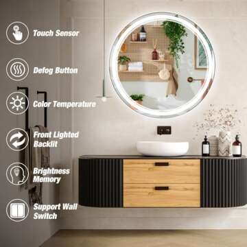 Gralia 24" Round LED Bathroom Vanity Mirrors with Lights Smart Wall Mounted Circle Makeup Mirror wit...