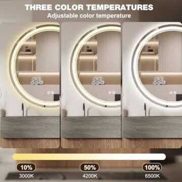 Gralia 24" Round LED Bathroom Vanity Mirrors with Lights Smart Wall Mounted Circle Makeup Mirror with Anti-Fog Touch Button 3 Colors Dimmable Brightness and Memory Function
