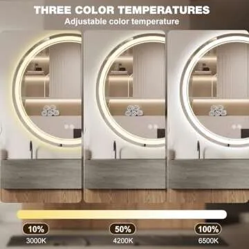 Gralia 24" Round LED Bathroom Vanity Mirrors with Lights Smart Wall Mounted Circle Makeup Mirror with Anti-Fog Touch Button 3 Colors Dimmable Brightness and Memory Function