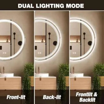 Gralia 24" Round LED Bathroom Vanity Mirrors with Lights Smart Wall Mounted Circle Makeup Mirror with Anti-Fog Touch Button 3 Colors Dimmable Brightness and Memory Function