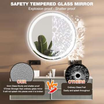 Gralia 24" Round LED Bathroom Vanity Mirrors with Lights Smart Wall Mounted Circle Makeup Mirror with Anti-Fog Touch Button 3 Colors Dimmable Brightness and Memory Function