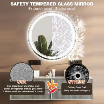 Gralia 24" Round LED Bathroom Vanity Mirrors with Lights Smart Wall Mounted Circle Makeup Mirror with Anti-Fog Touch Button 3 Colors Dimmable Brightness and Memory Function