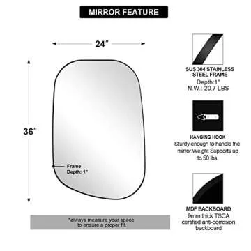 ANDY STAR Irregular Black Bathroom Mirror with Stainless Steel Frame